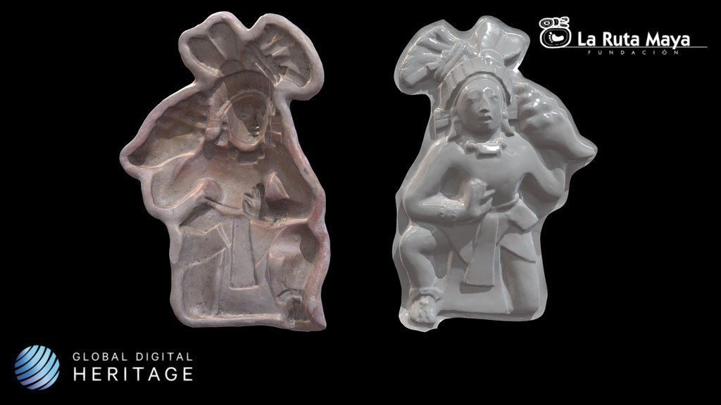 Mold of Man w/ headdress holding conch shell