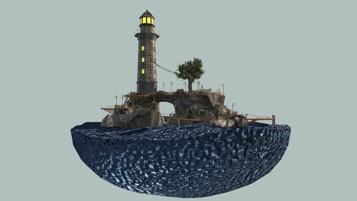 lighthouse on a sea rock 3D Model