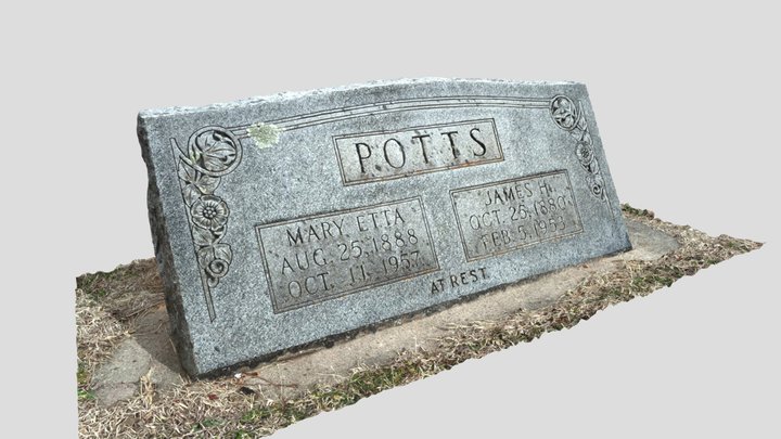 Headstone, James H Potts and Mary Etta Rayzor 3D Model