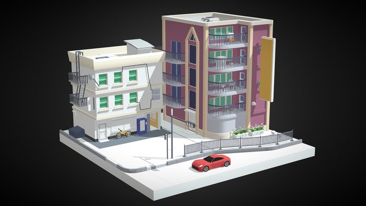 An Area Of A City 3D Model