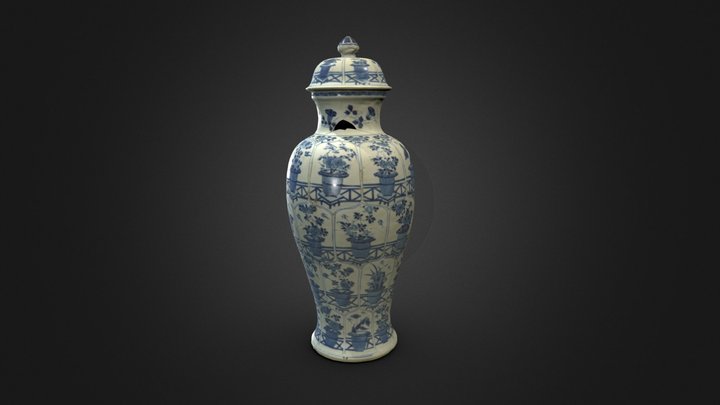 Chóe có nắp, sứ hoa lam 3D Model