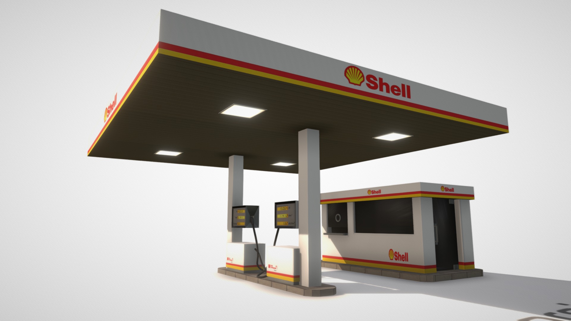 3D model Small Fuel Station Shell (Low Poly) - This is a 3D model of the Small Fuel Station Shell (Low Poly). The 3D model is about a machine on the counter.