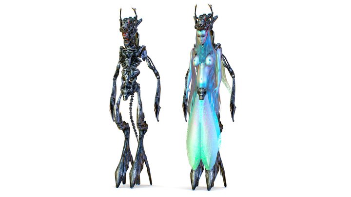 bone monster robot android woman 3D Model