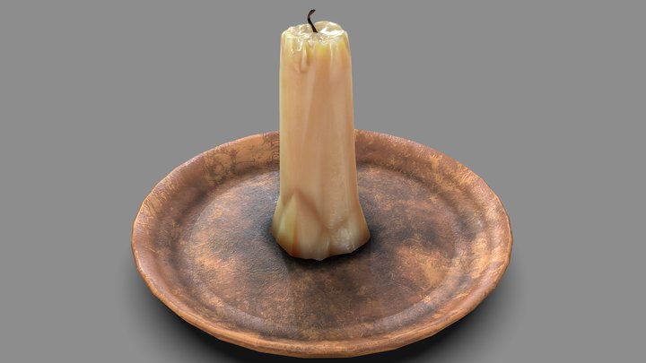 Low poly clay saucer and candle 3D Model