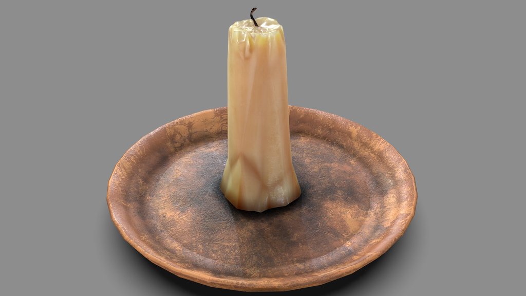 Low-Poly Candle On Clay Saucer