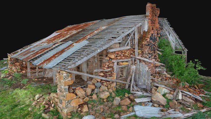 Settler's cottage ruin with interior 3D Model