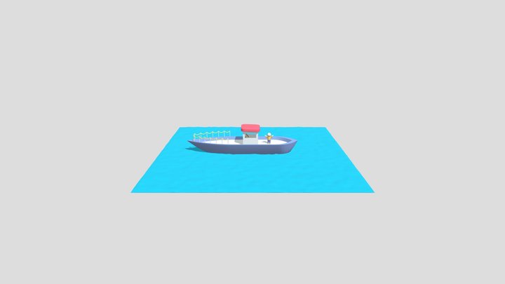 3D Fishing Boat with Ocean and Person 3D Model