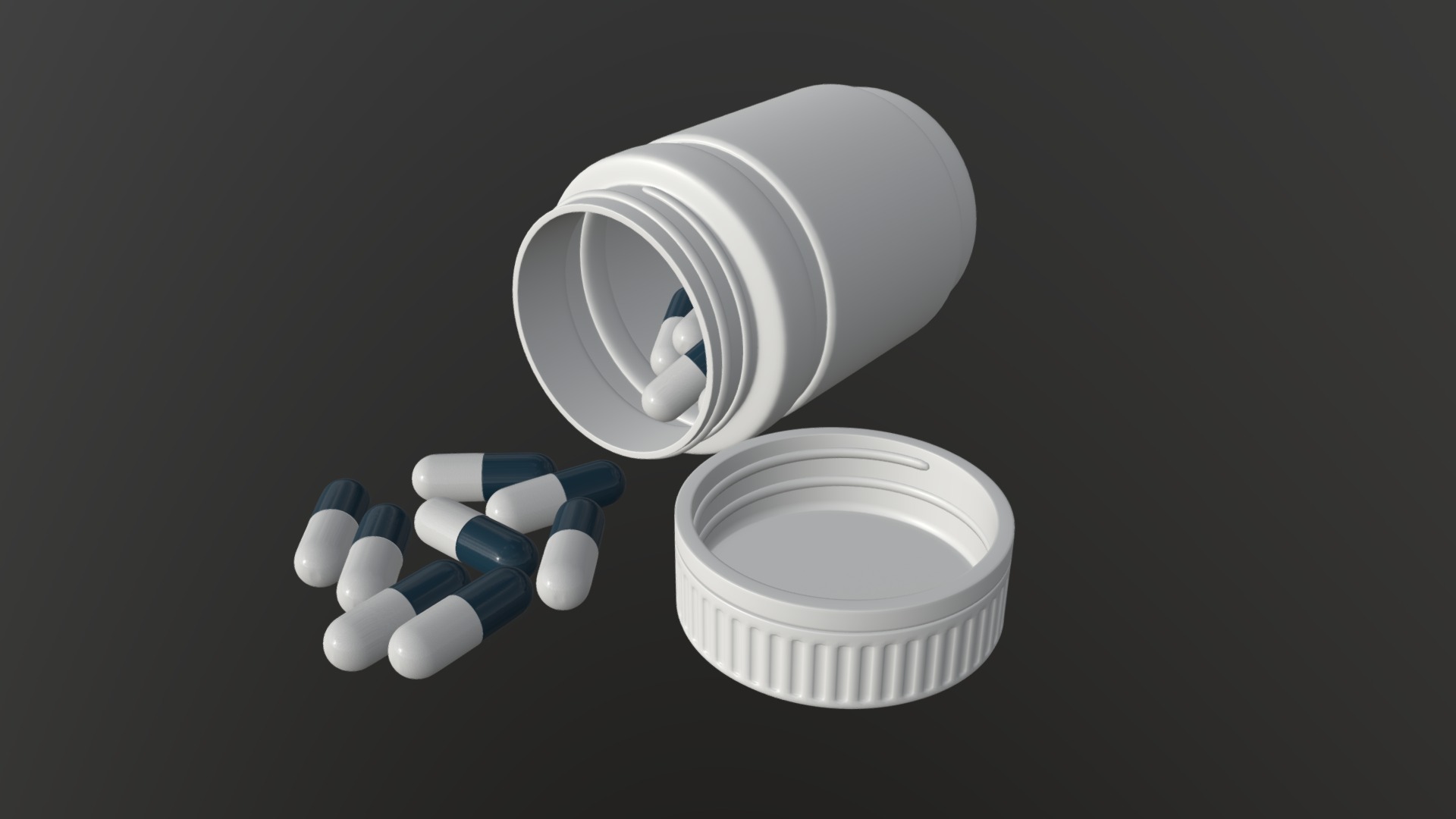 3D model bottle with pills opened - This is a 3D model of the bottle with pills opened. The 3D model is about a white and blue fan.