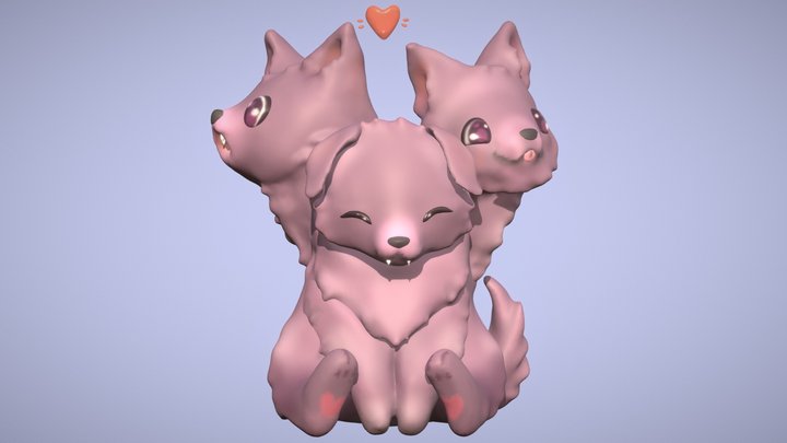Cute Cerberus Fluffy 3D Model