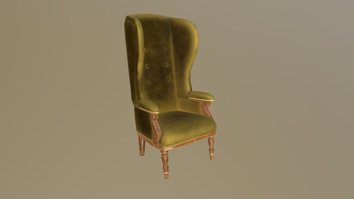 Antique Wing Back Chair lowpoly 3D Model