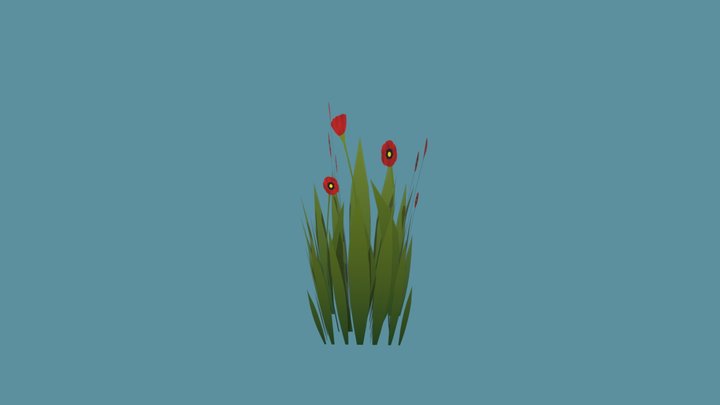 Stylized grass & poppies 3D Model