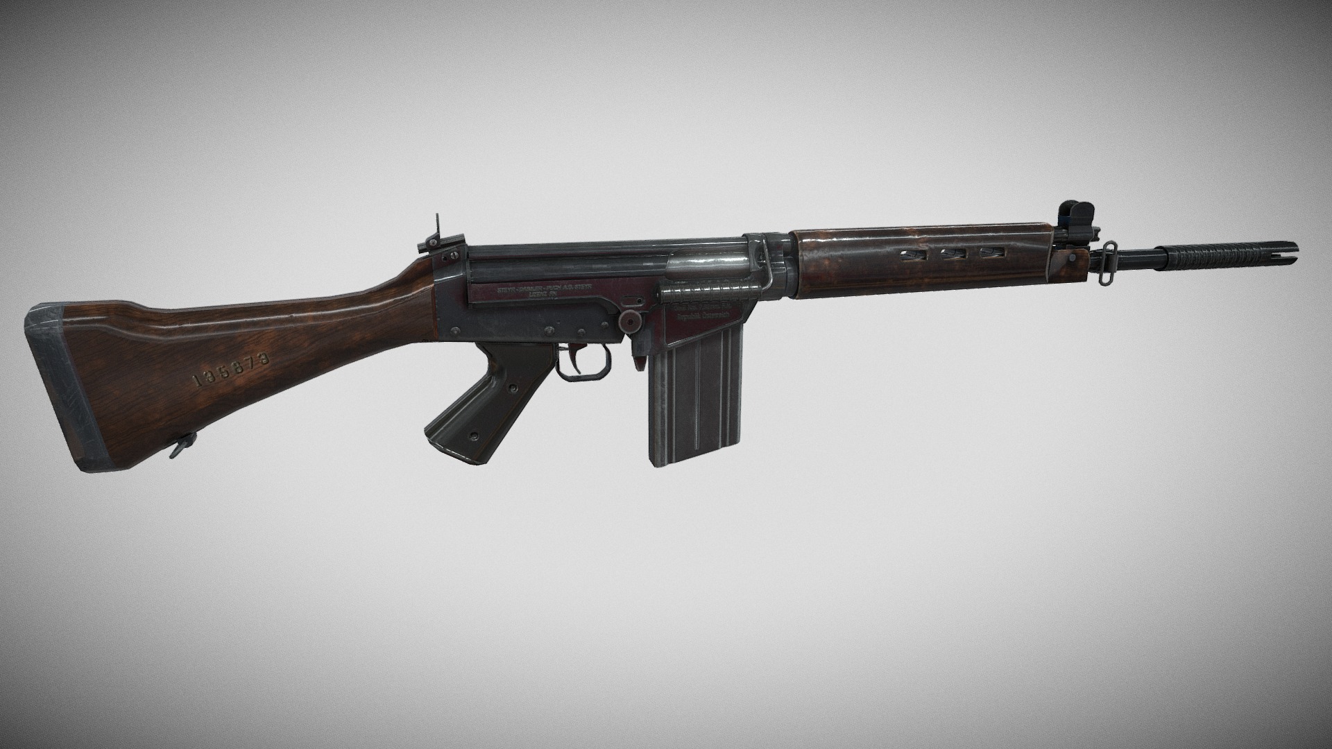 3D model FAL - This is a 3D model of the FAL. The 3D model is about a gun with a scope.
