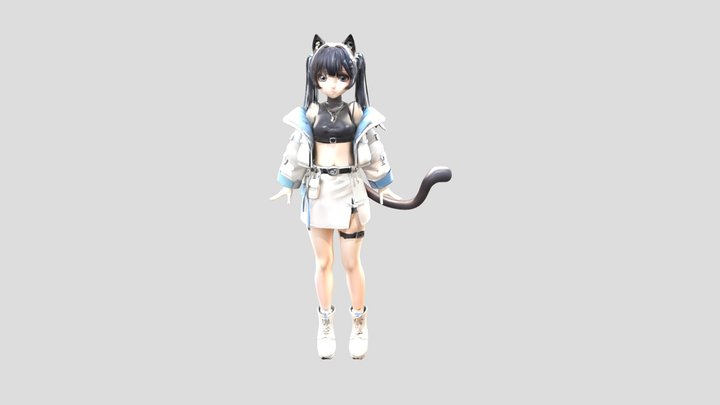 Anime-style cat girl figure 3D Model