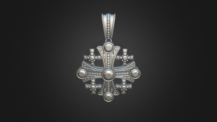 Jerusalem Cross Pendant with gemstones 004 3D Model
