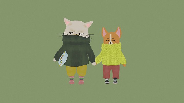 Cat and Dog 3D Model
