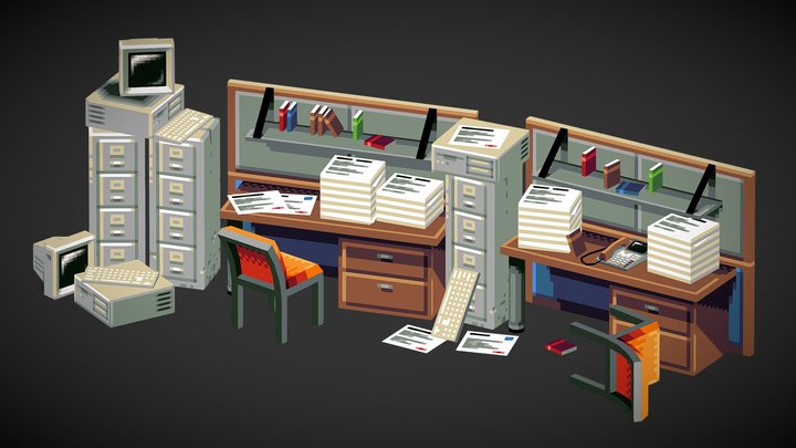 Low-Fi Chaotic Office 3D Model