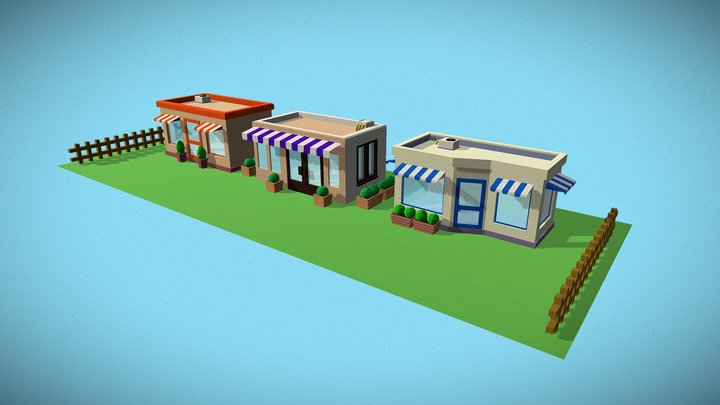 LowPoly shops 3D Model