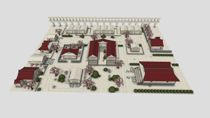 Japanese-Roman Modular Environment 3D Model