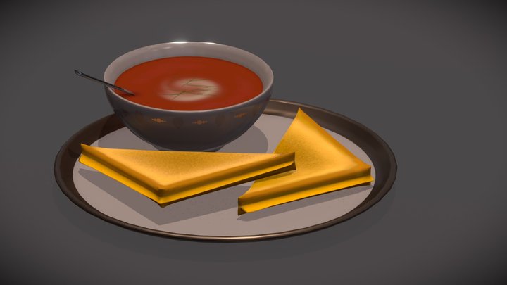 Grilled cheese & tomato soup 3D Model