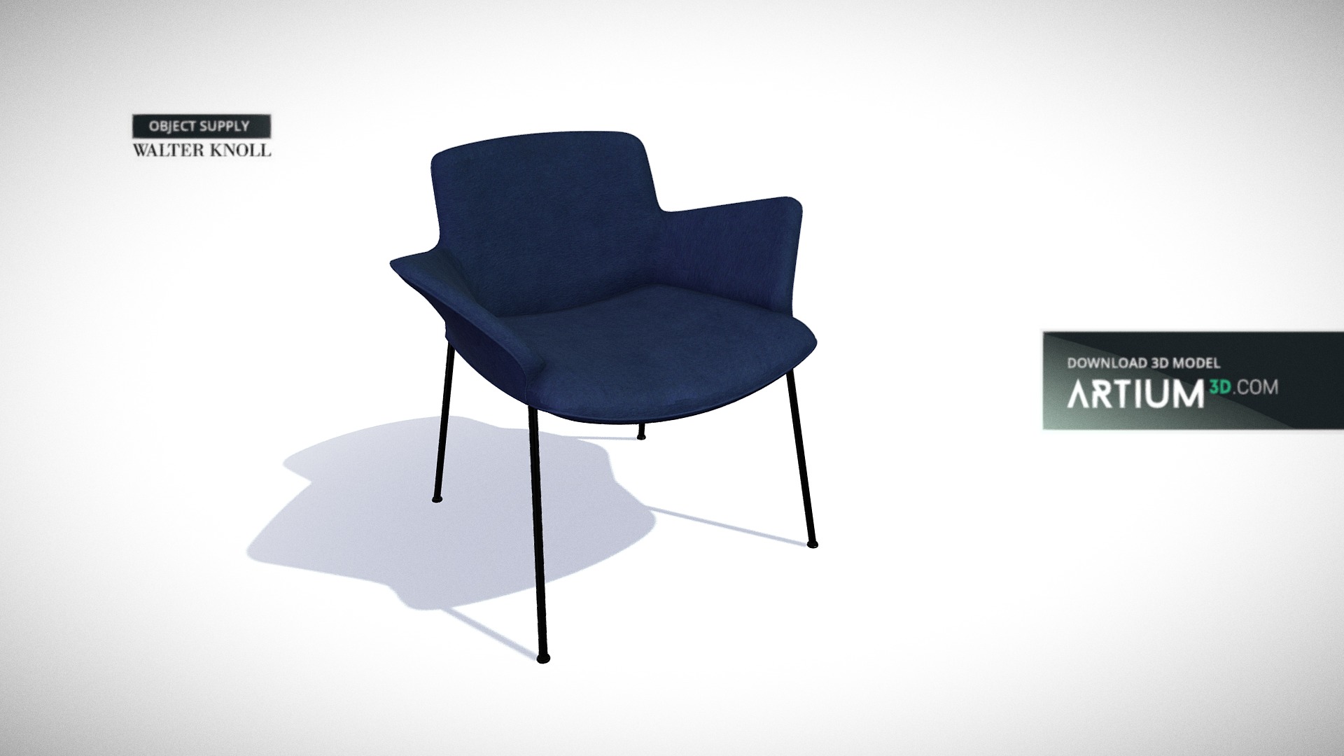 3D model Chair Burgaz from Walter Knoll - This is a 3D model of the Chair Burgaz from Walter Knoll. The 3D model is about a blue chair with a black back.