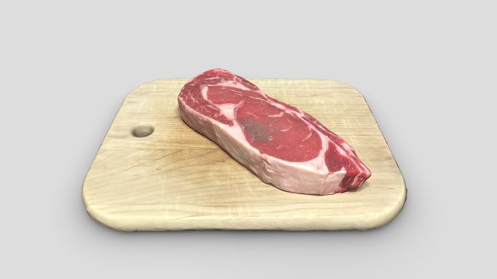 Boneless Ribeye steak on chopping board 3D Model