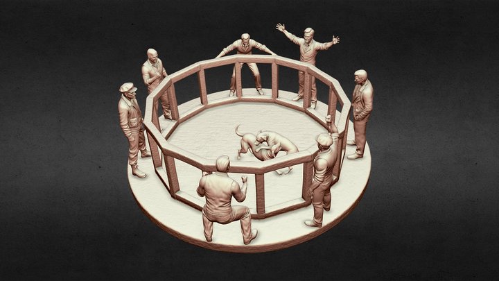 Realistic Pitbull Fighting Ring Diorama 3D Model