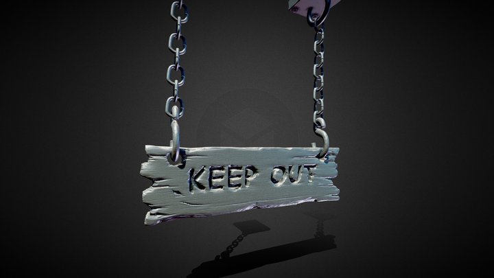 3D "Keep Out" Wooden Sign - High Poly 3D Model