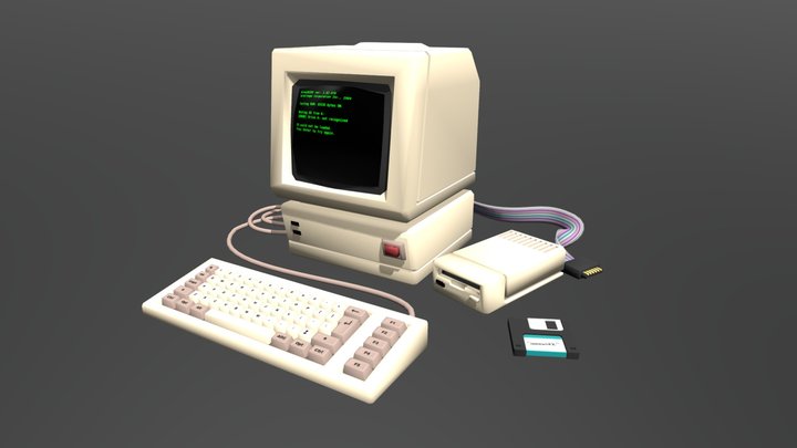 Retro computer w/ floppy drive, keyboard 3D Model