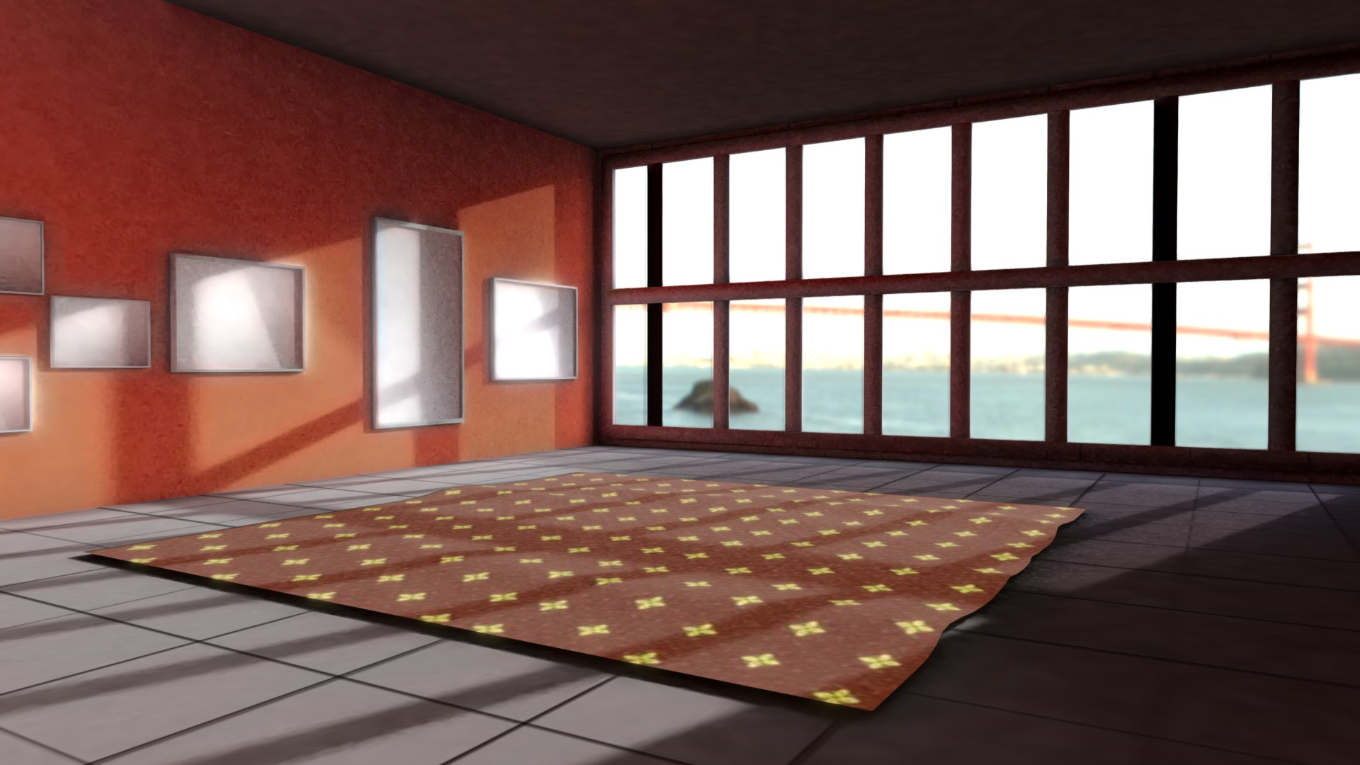 3D model VR Room – 06/09/2019 - This is a 3D model of the VR Room - 06/09/2019. The 3D model is about a room with a rug and windows.