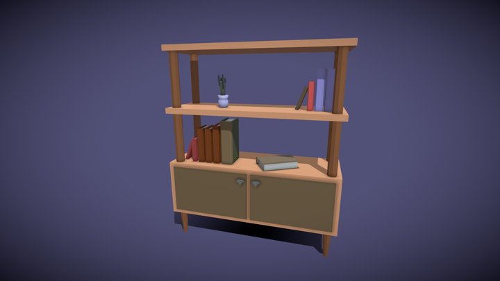 Low Poly Shelf with Plants and Books 3D Model