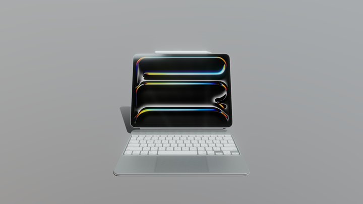 Silver Apple iPad 13 Pro M4 with Accessories 3D Model
