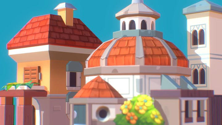Florence - building and church cartoon stylized 3D Model