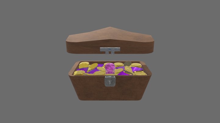 Chest (unattatched lid) with Lock and Contents 3D Model
