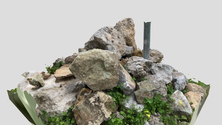 Pile of rocks with a metal pole 3D Model