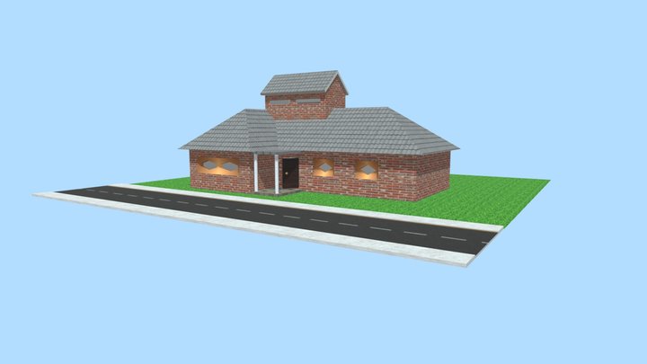 Basic Modern Brick House w/ Fancy Copper Windows 3D Model