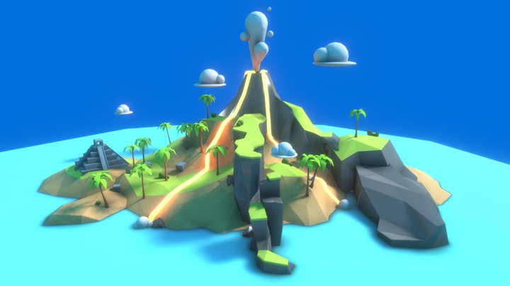 Volcano Island Lowpoly 3D Model