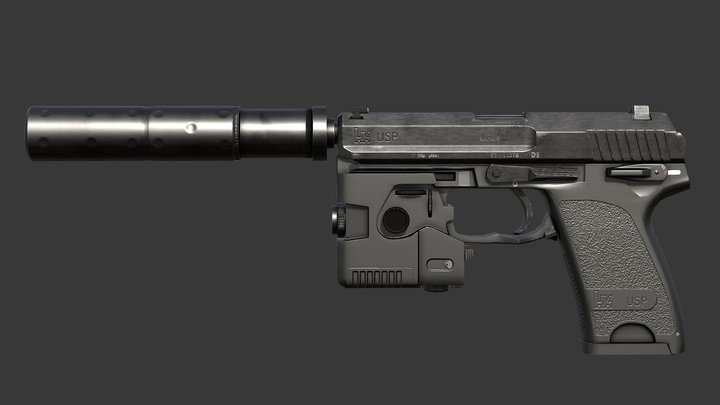 USP 9mm Pistol (Game Ready) 3D Model