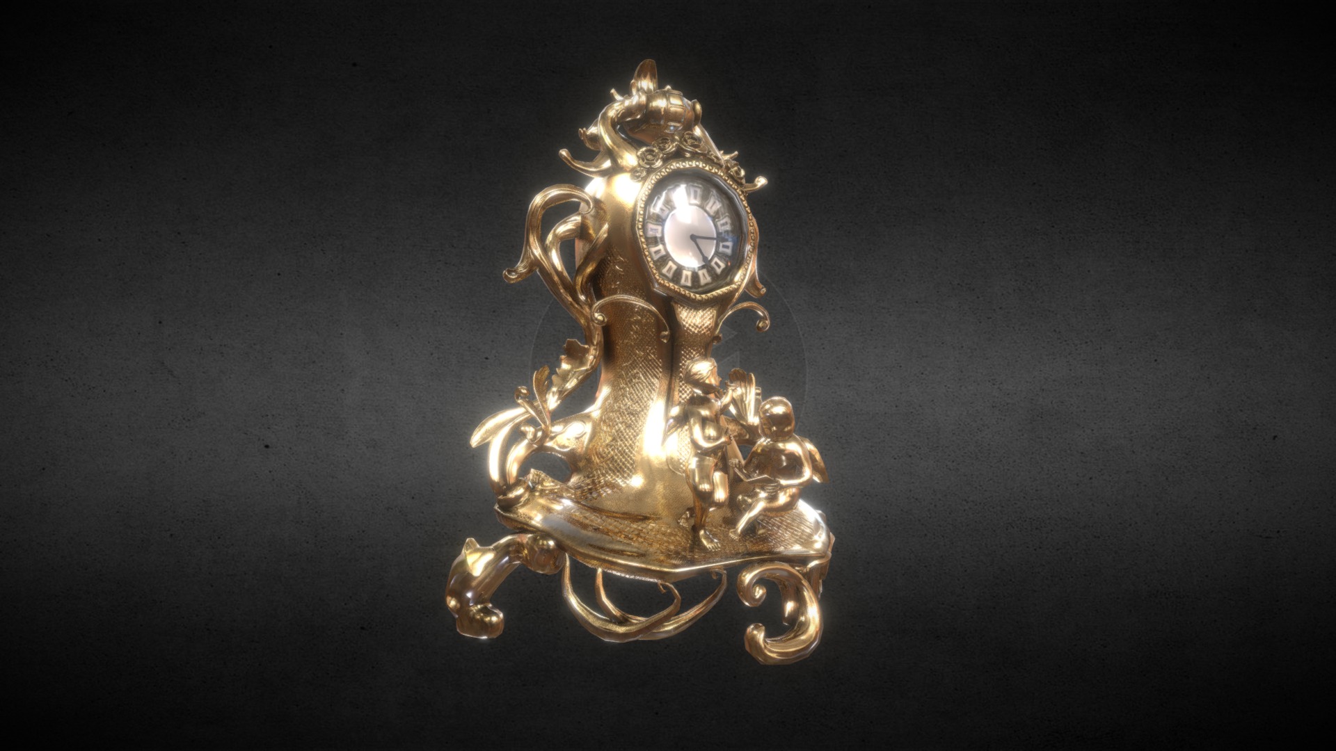 3D model Baroque Clock - This is a 3D model of the Baroque Clock. The 3D model is about a gold clock with a golden face.