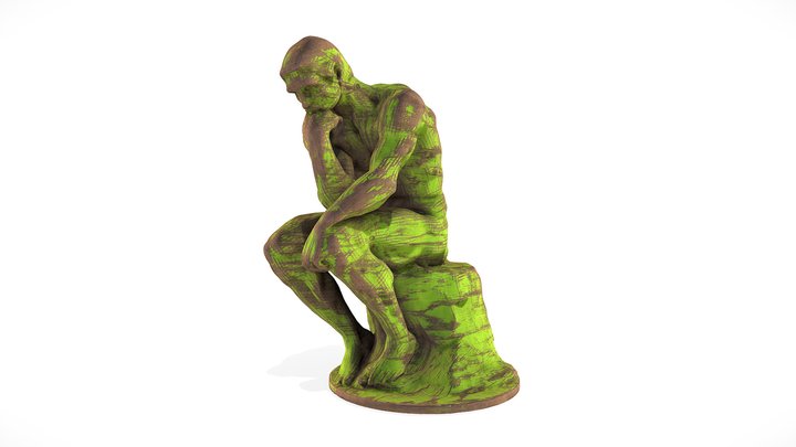 The Thinker - Carved Wood & Paint 3D Model