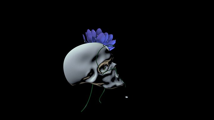 Aged skull with plants 3D Model