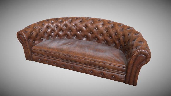 Brown Leather Couch 3D Model