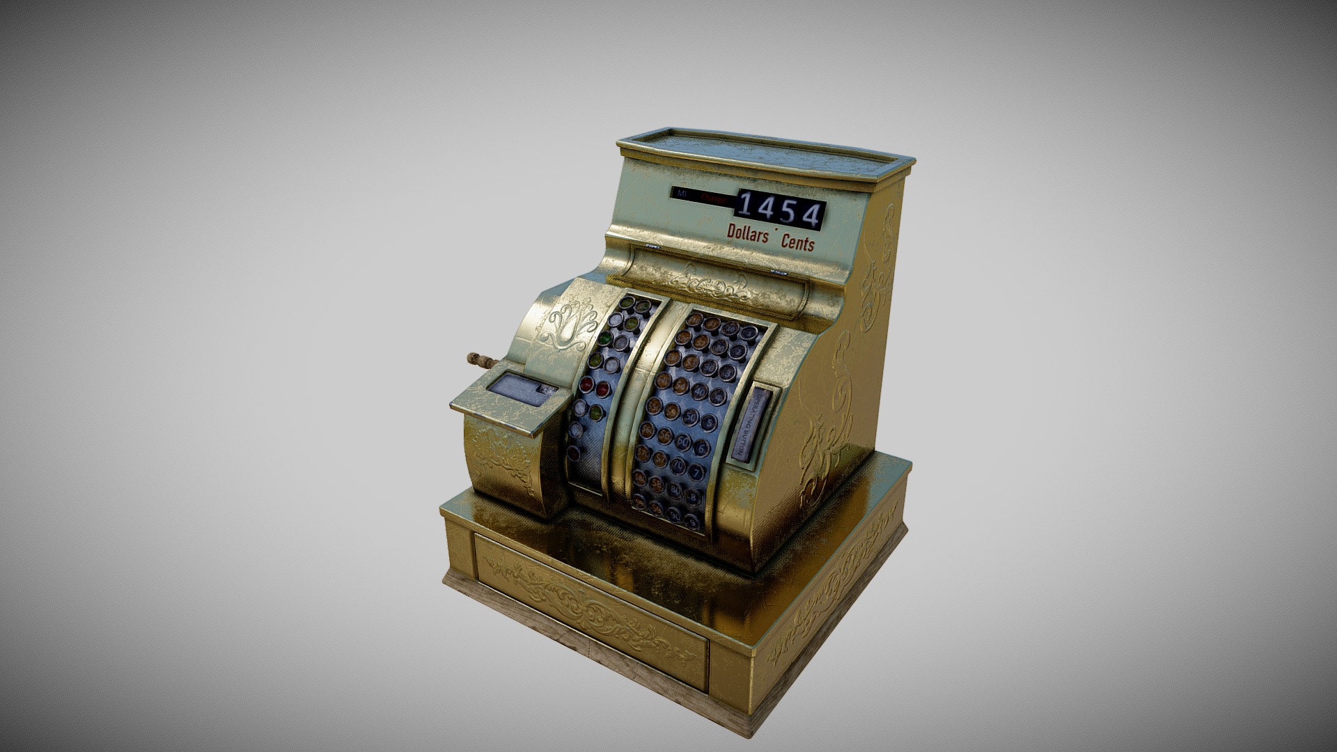 3D model Victorian Cash Register - This is a 3D model of the Victorian Cash Register. The 3D model is about a gold and black box.