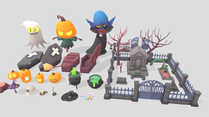 Stylized Low Poly Halloween Pack 01 3D Model