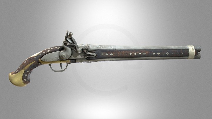 A double-barrel flintlock handgun