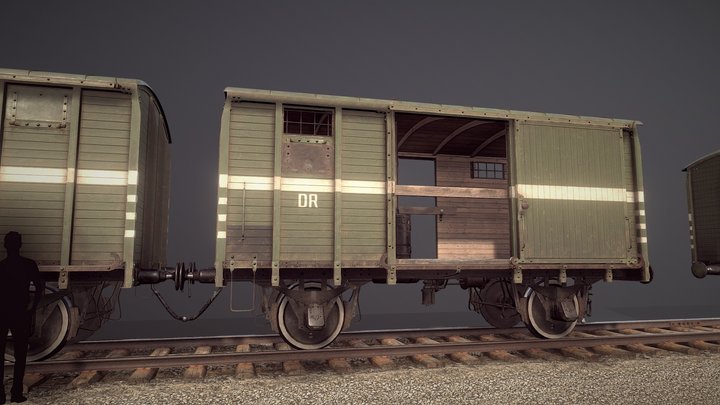 Railway Covered Goods Wagon Vr.5 DR-Green 3D Model