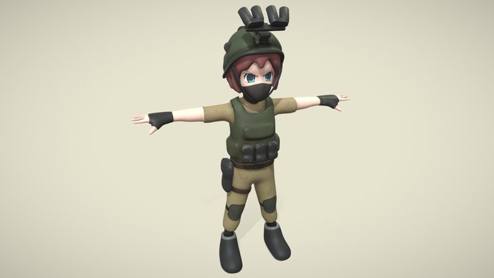 Stilized Soldier Girl 3D Model