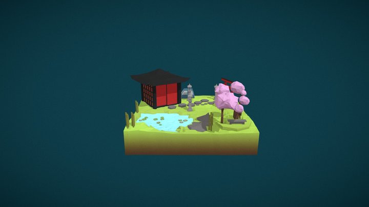 Japanese Garden Low-Poly 3D Model