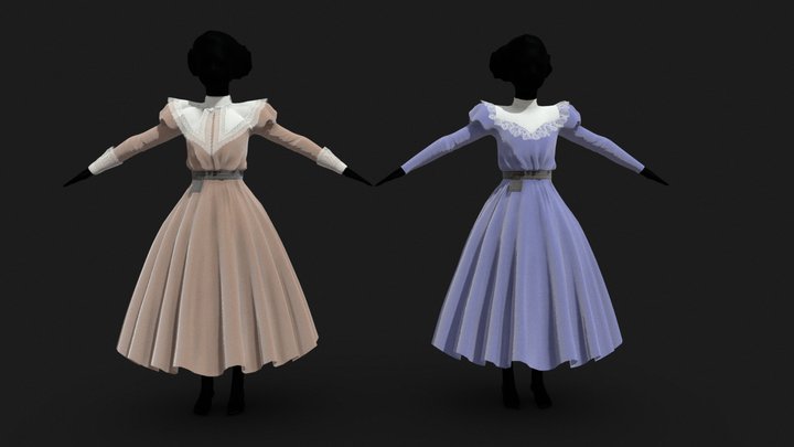 Victorian girl dress 3D Model