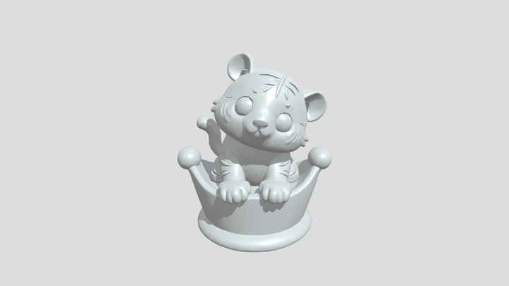 Cartoon tiger cub on crown 3D Model