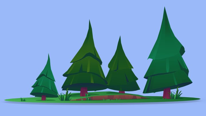 stylized unlit pine trees 3D Model